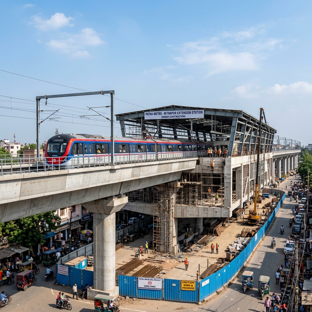 पटना मेट्रो खेमनीचक से मीठापुर विस्तार — 6 बोगी ट्रेन पुणे से दिसंबर 2026 तक आएगी, जून 2027 तक रूट चालू होगा